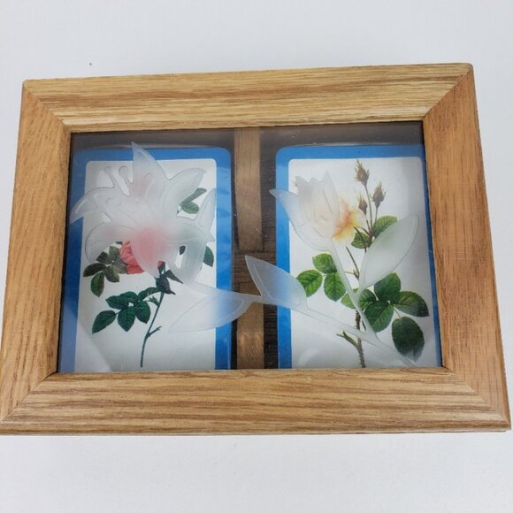 Card Set with Etched Glass Wood Case NWT - Picture 3 of 5